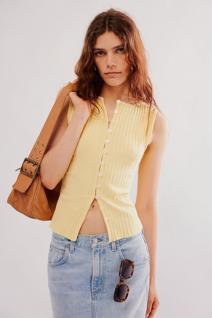 Free People - Tilly Vest in Mellow Yellow