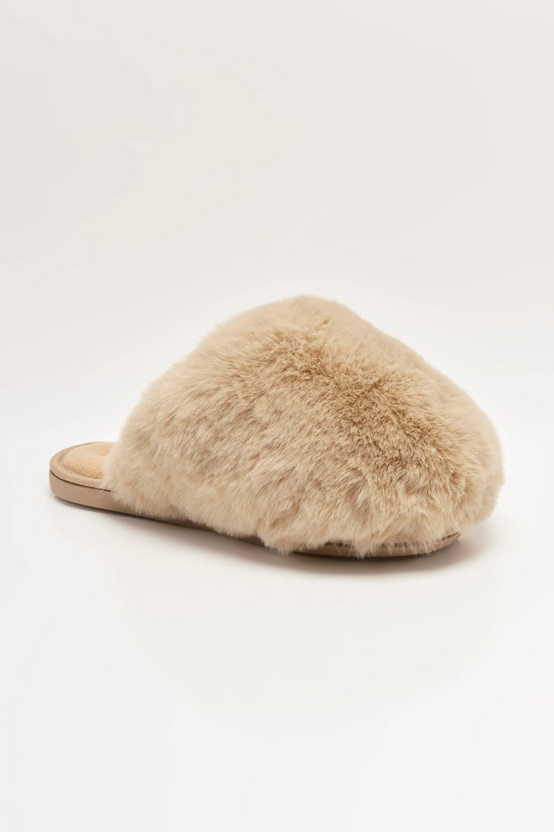 Free People - Snowball Slippers in Taupe Faux Fur