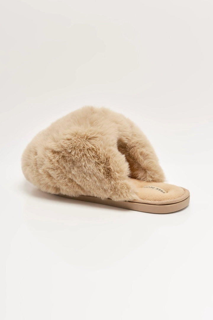 Free People - Snowball Slippers in Taupe Faux Fur