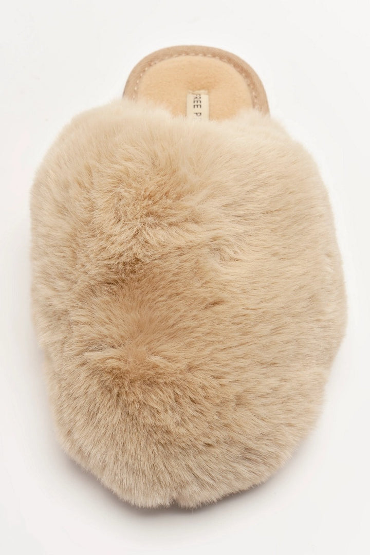 Free People - Snowball Slippers in Taupe Faux Fur