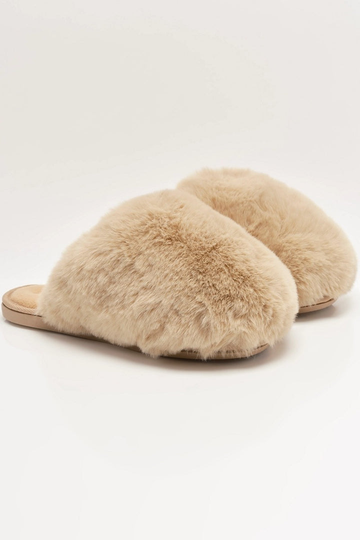 Free People - Snowball Slippers in Taupe Faux Fur