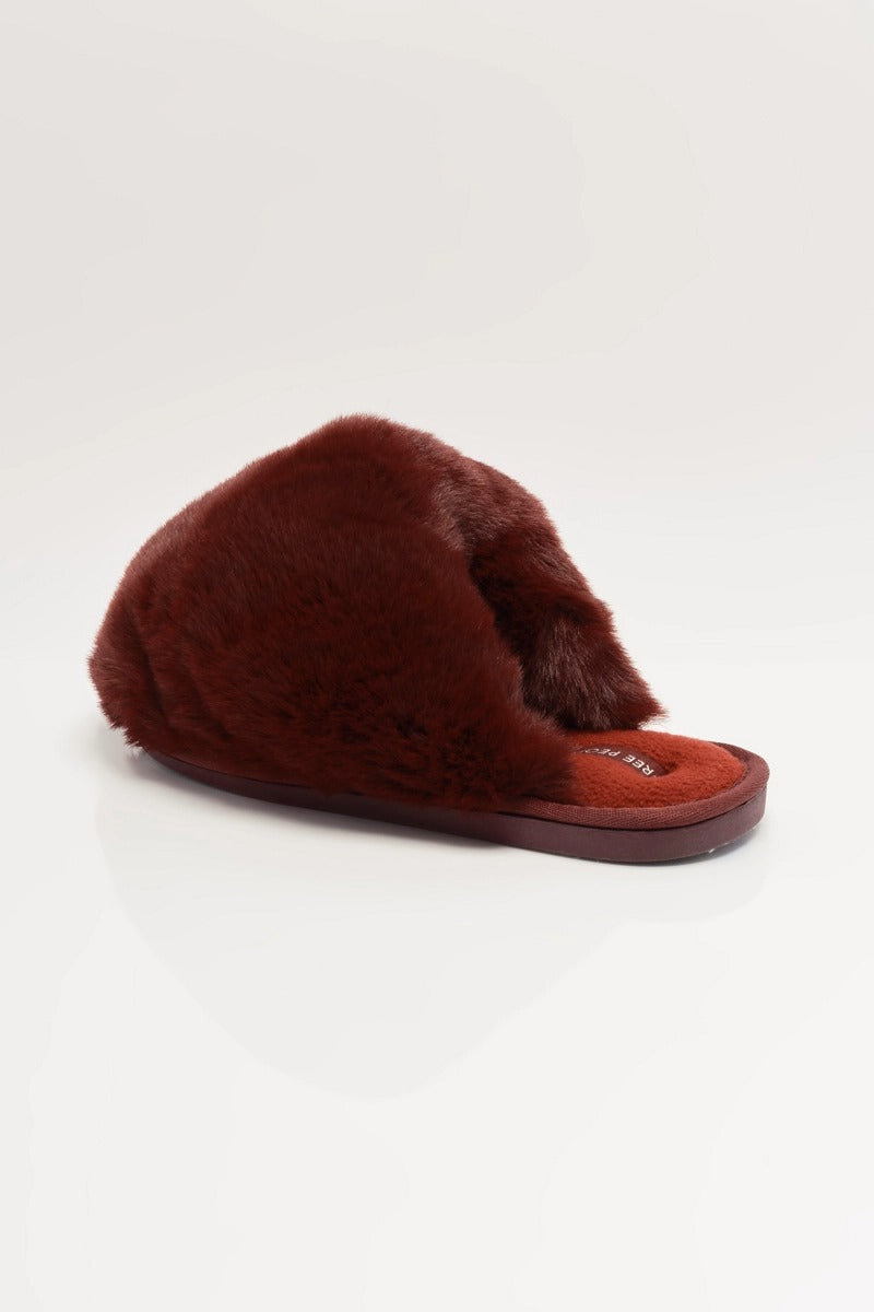 Free People - Snowball Slippers in Cabernet Faux Fur
