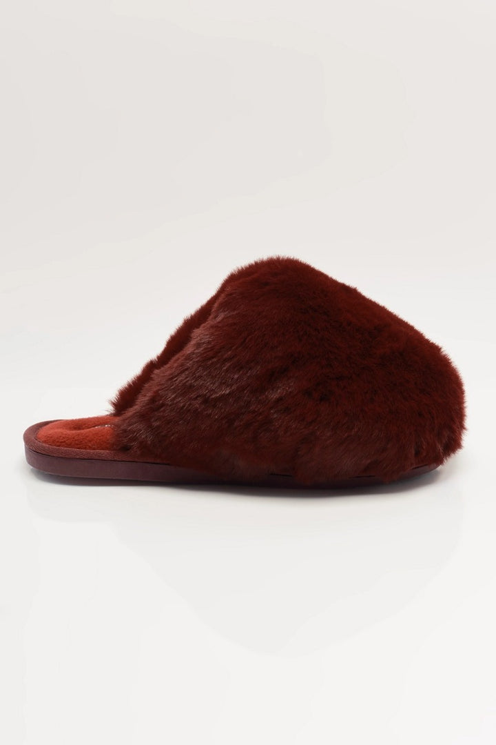 Free People - Snowball Slippers in Cabernet Faux Fur