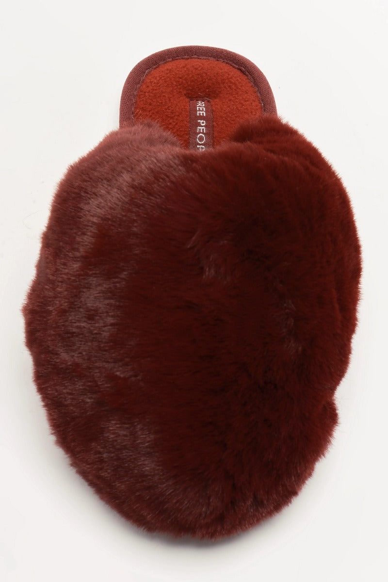 Free People - Snowball Slippers in Cabernet Faux Fur