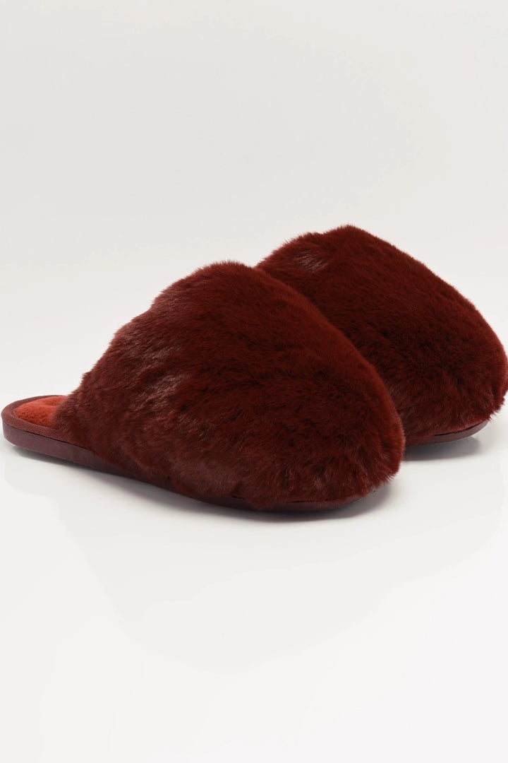 Free People - Snowball Slippers in Cabernet Faux Fur