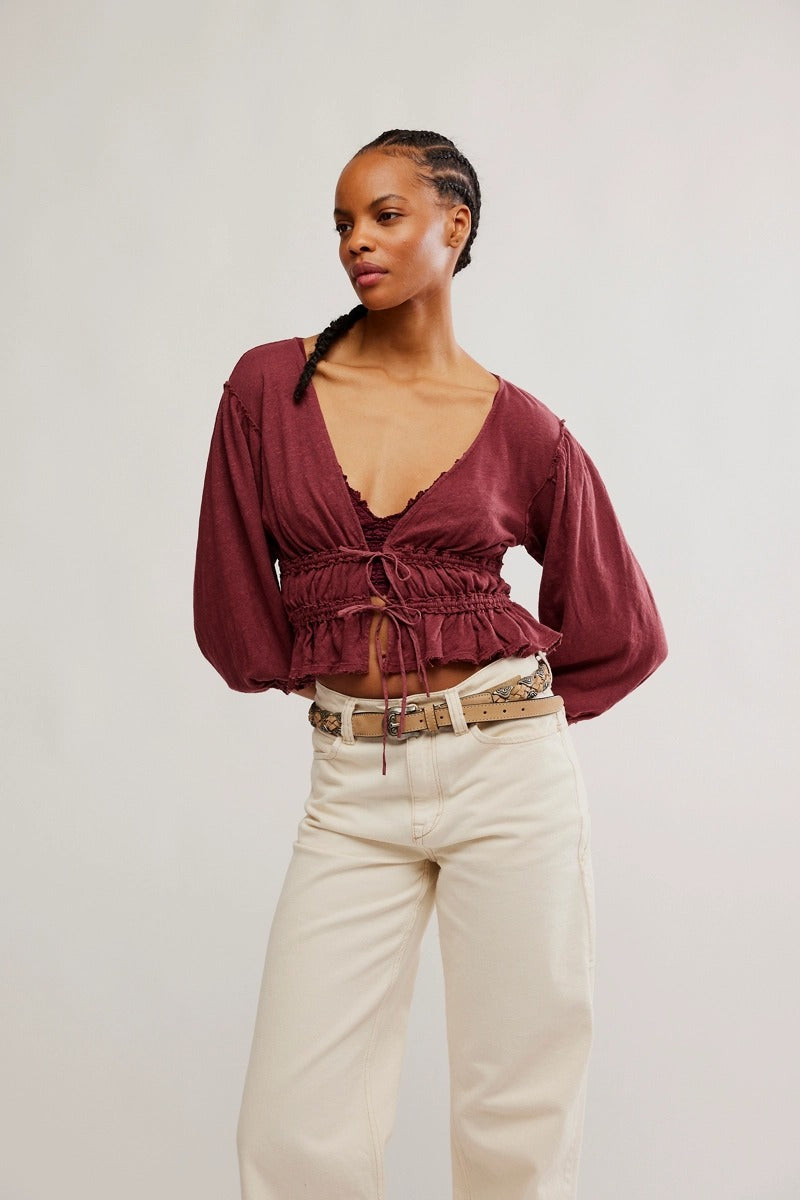 Free People - Let's Go Blouse in Red Bark