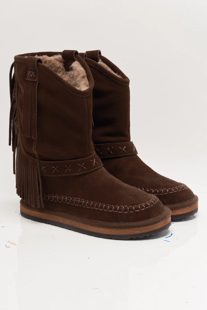 (取寄) フリーピープル レディース フェイ フリンジ プル オン ブーツ Free People women Faye Fringe Pull On Boots Chocolate Suede Free People - Faye Fringe Pull On Boots in Chocolate Suede – Blue