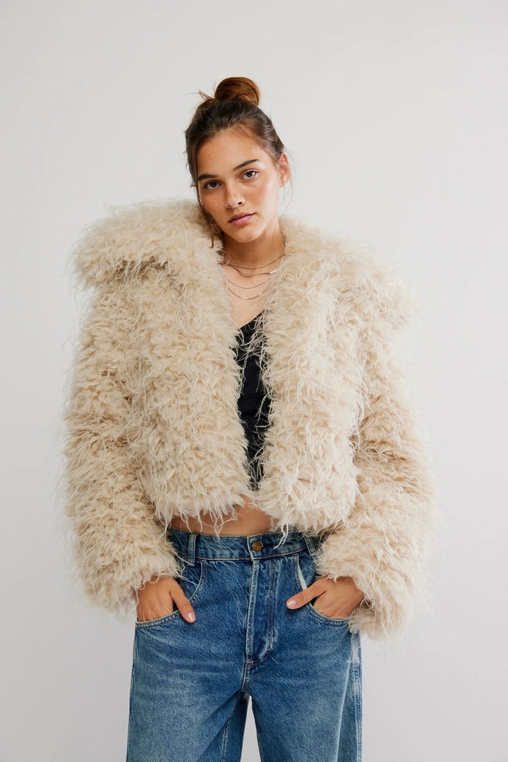 Free People - Moonlight Faux Fur Jacket in Tea