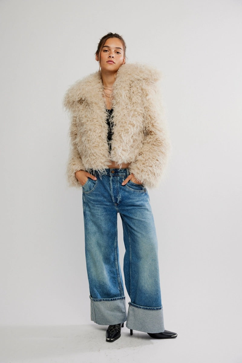 Free People - Moonlight Faux Fur Jacket in Tea