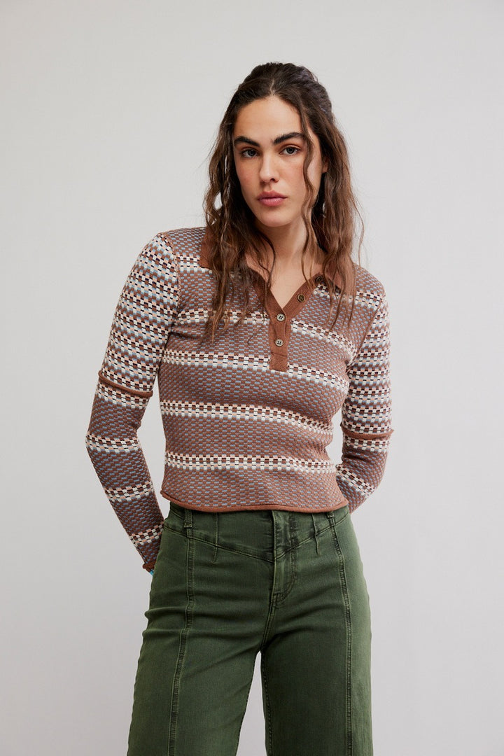 Free People - We The Free Level Up Polo in Brown Combo
