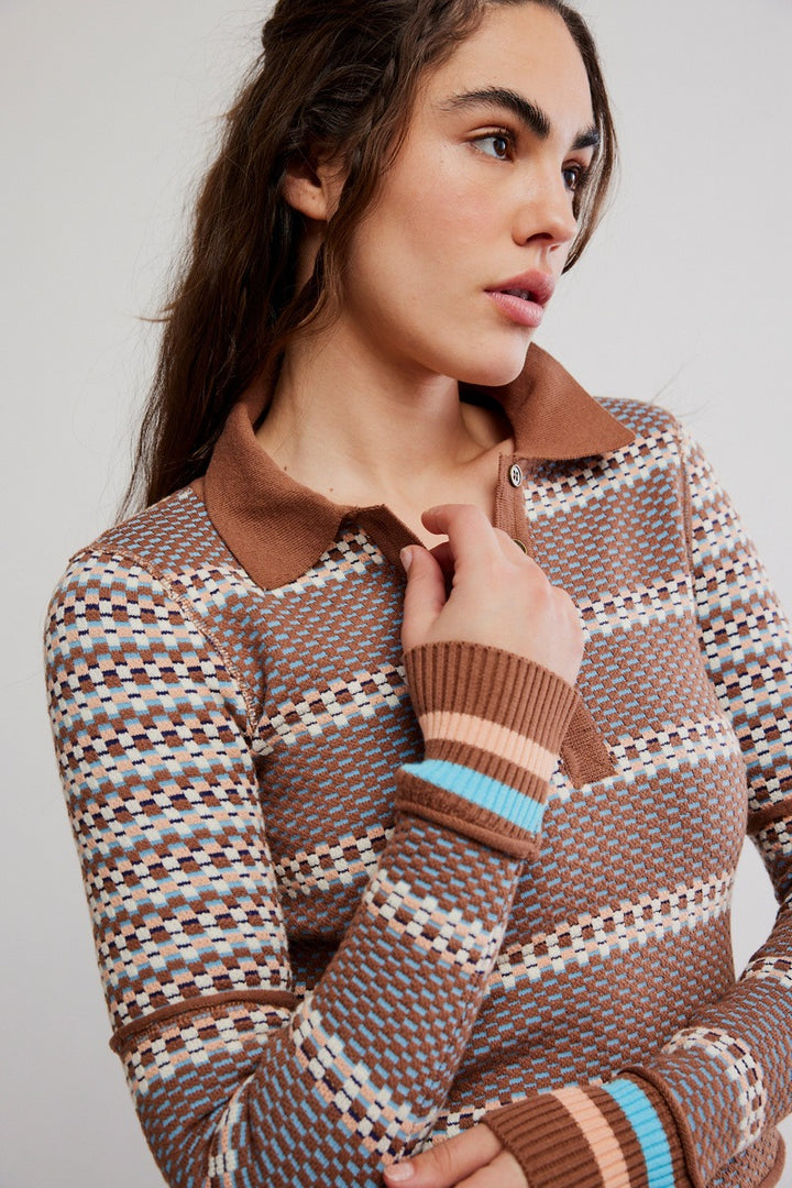 Free People - We The Free Level Up Polo in Brown Combo