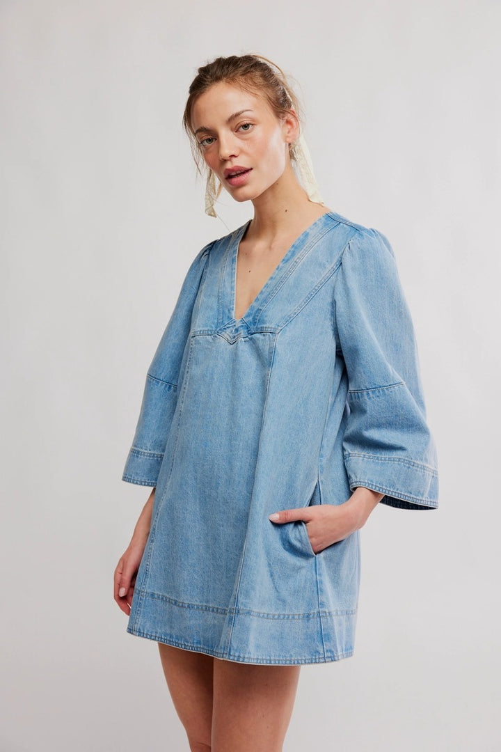 Free People - Goldie Denim Mini Dress in Celestial Blue
