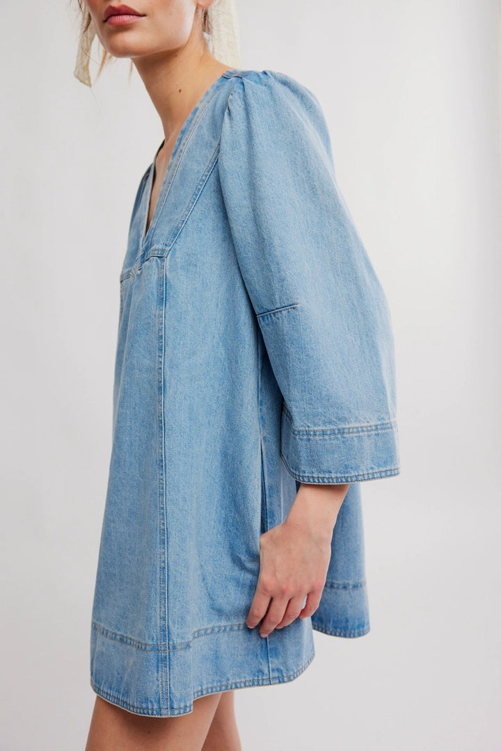Free People - Goldie Denim Mini Dress in Celestial Blue