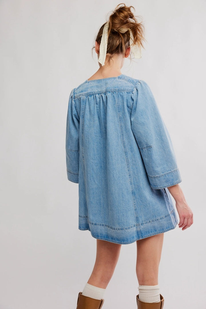 Free People - Goldie Denim Mini Dress in Celestial Blue