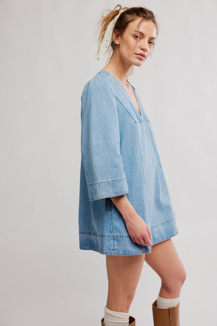 Free People - Goldie Denim Mini Dress in Celestial Blue