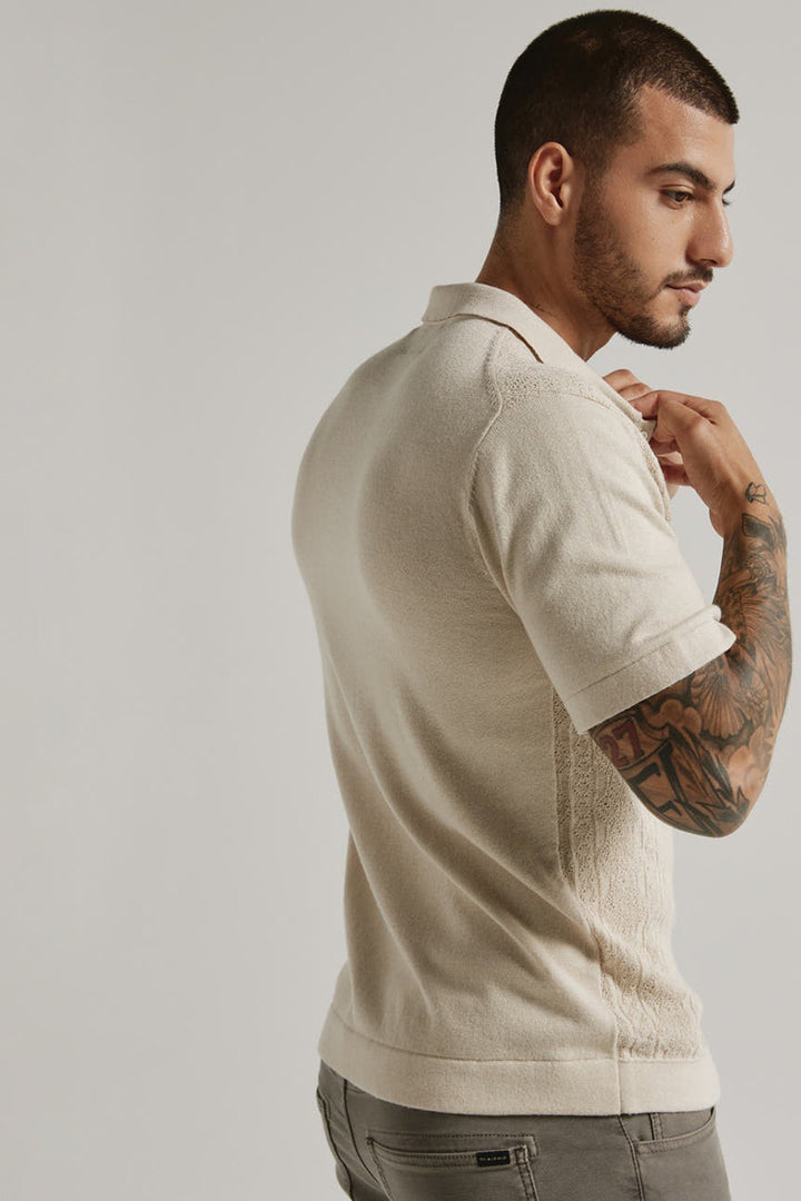 7DIAMONDS - Otto Textured Sweater Polo in Tan