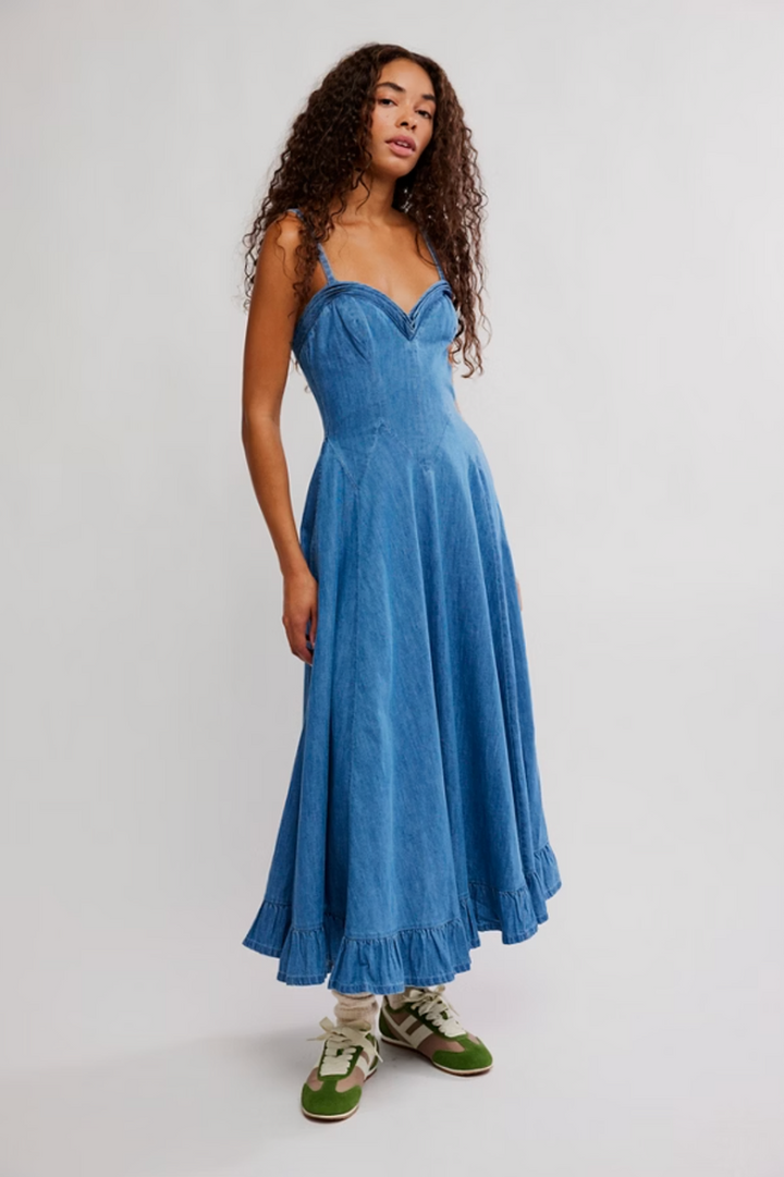 Free People - Another Season Denim Midi Dress in Boardwalk