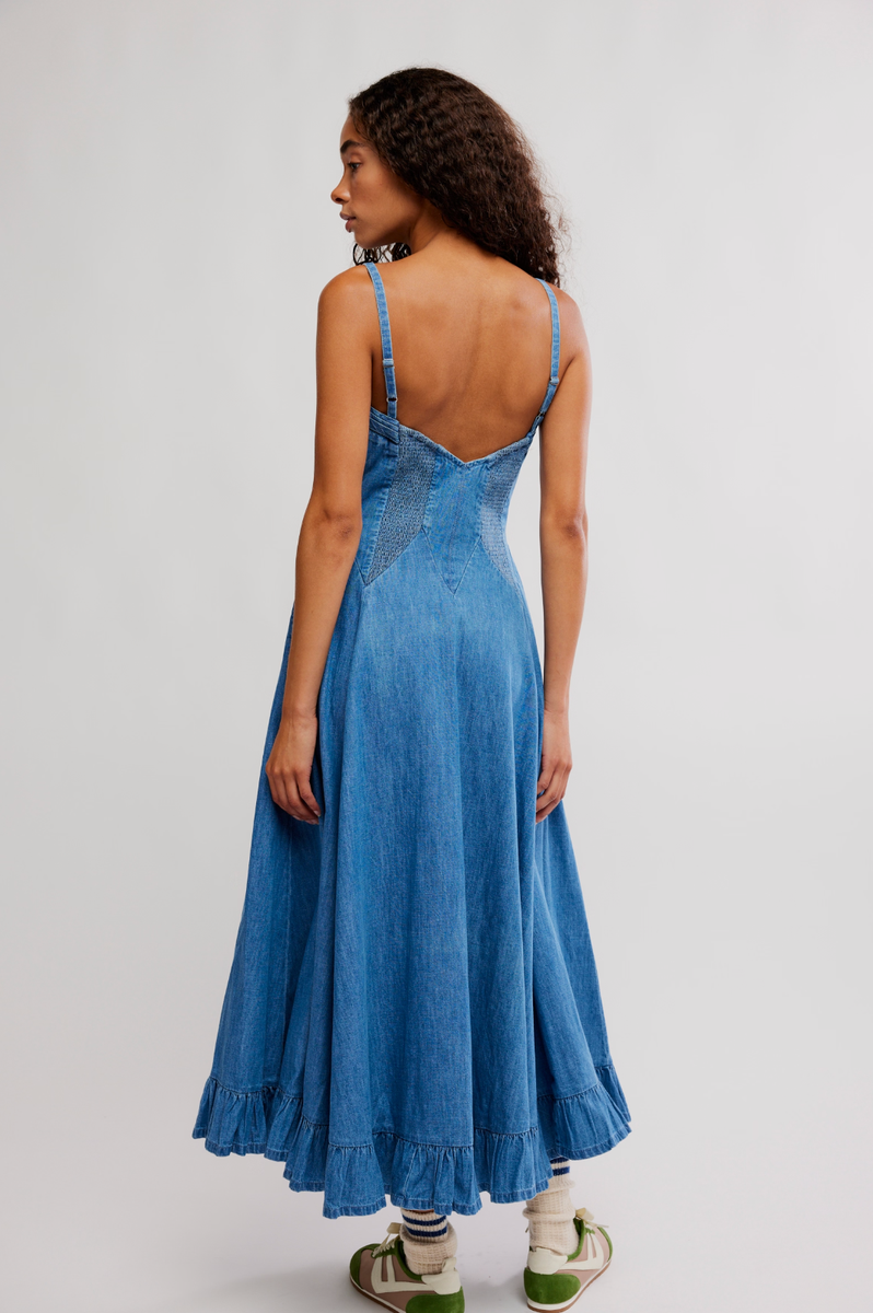 Free People - Another Season Denim Midi Dress in Boardwalk