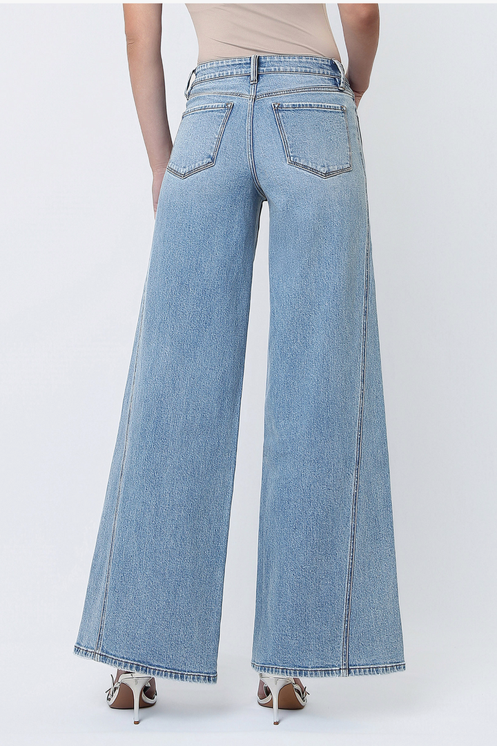 Flying Monkey - Mid Rise Light Wash Twisted Seam Palazzo Jeans in Sulphur Springs