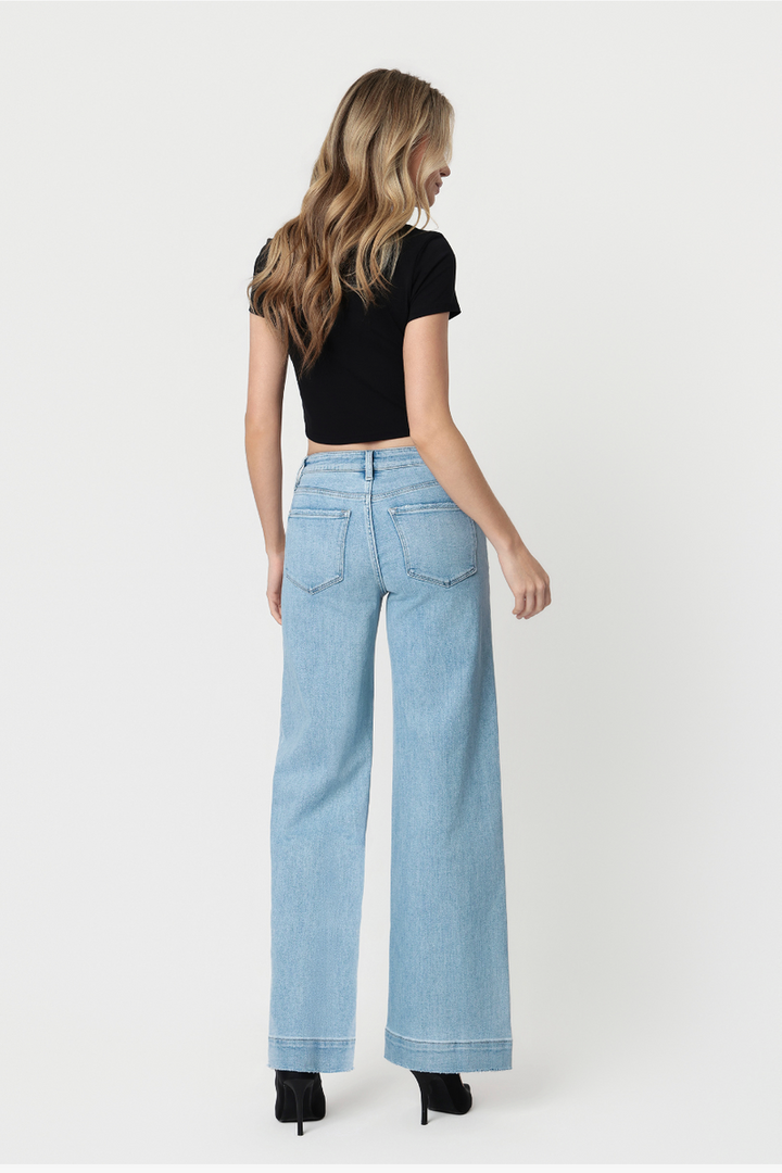 Flying Monkey - High Rise Light Wash Trouser Hem Wide Leg Jeans F5764N