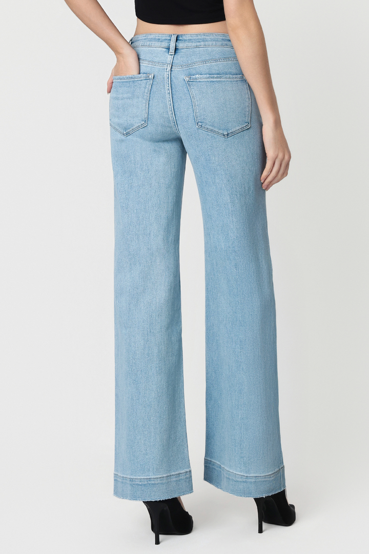 Flying Monkey - High Rise Light Wash Trouser Hem Wide Leg Jeans F5764N