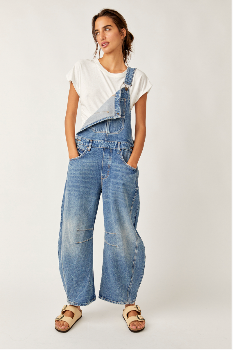 Free People - We The Free Good Luck Barrel Overalls in Ultra Light Beam