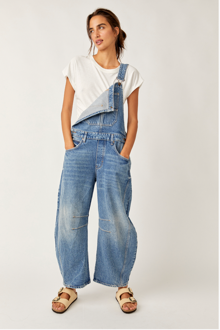 Free People - We The Free Good Luck Barrel Overalls in Ultra Light Beam