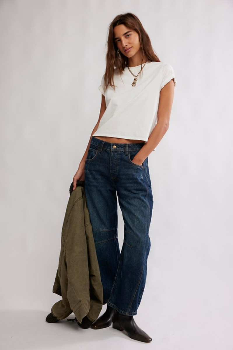 Free People - We The Free Good Luck Mid Rise Barrel Jeans in Deep End