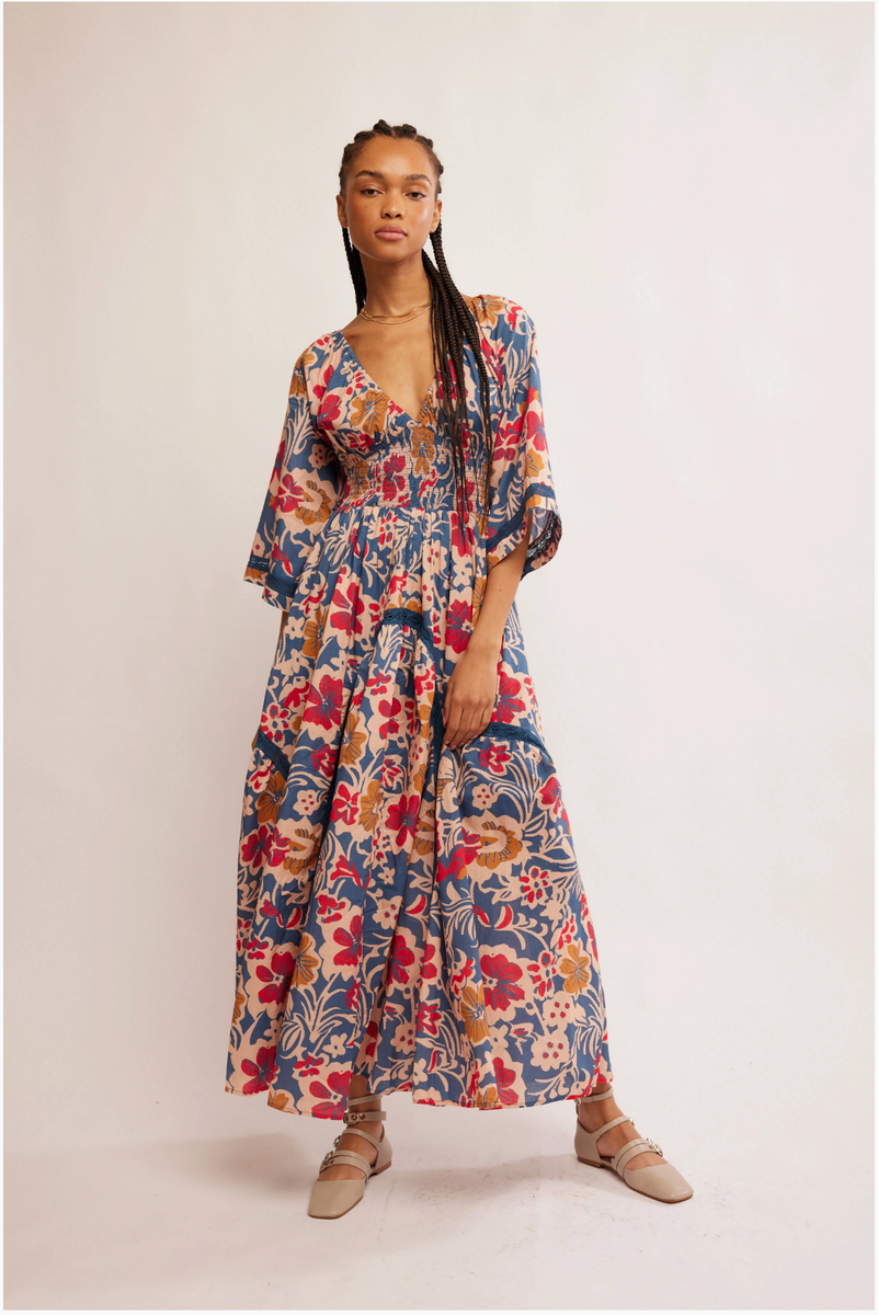 Free People - Printed Dixie Maxi in Vintage Indigo Maxi Blue Ox Boutique Free People - Printed Dixie Maxi in Vintage Indigo Maxi Blue Ox Boutique