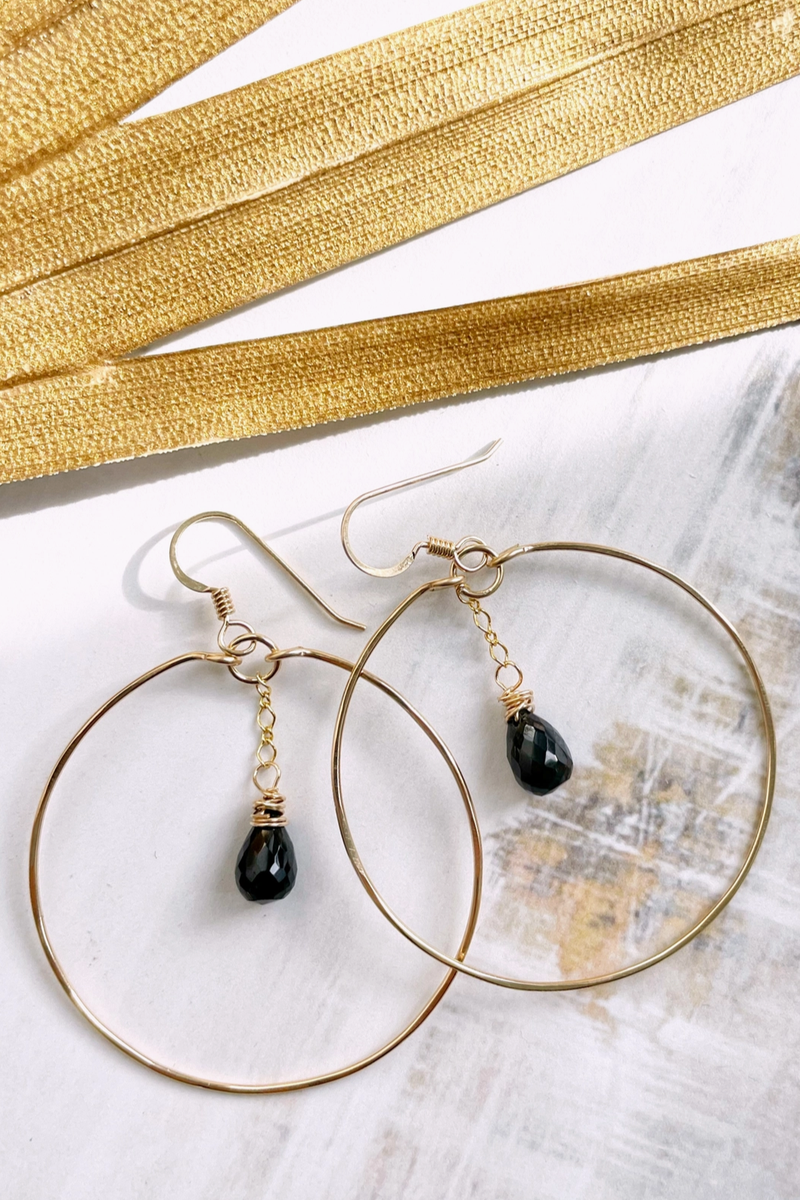 Quinn Sharp - Black Spinel Chain Hoops in 14k Gold Filled Sterling Silver