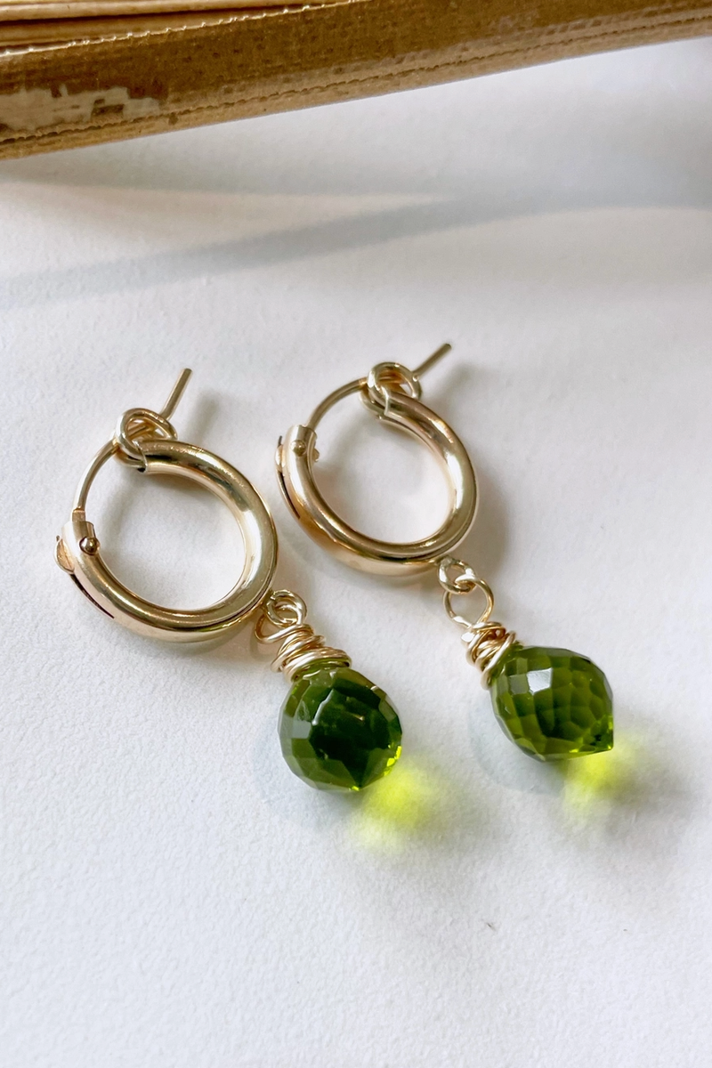 Quinn Sharp - Huggie Hoops Gemstone in 14k Gold Filled Sterling Green Peridot