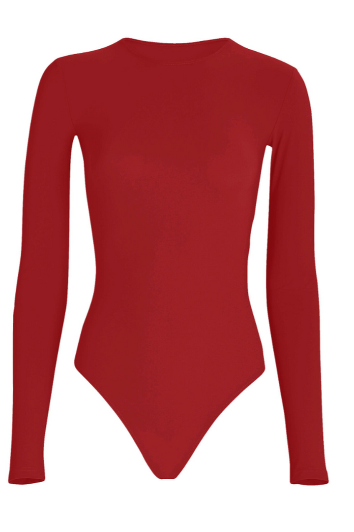 7DIAMONDS - Sleek Long Sleeve Bodysuit in Ruby Red