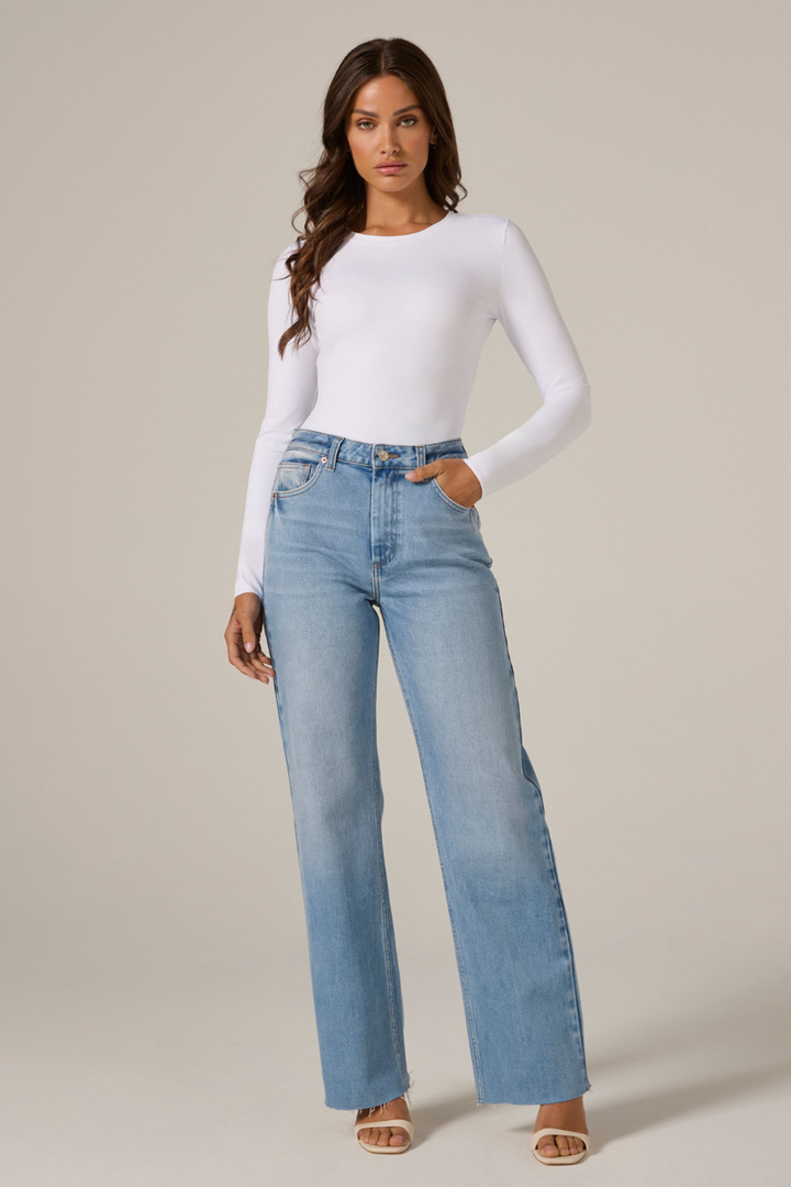 7DIAMONDS - Sleek Long Sleeve Bodysuit in Ruby Red