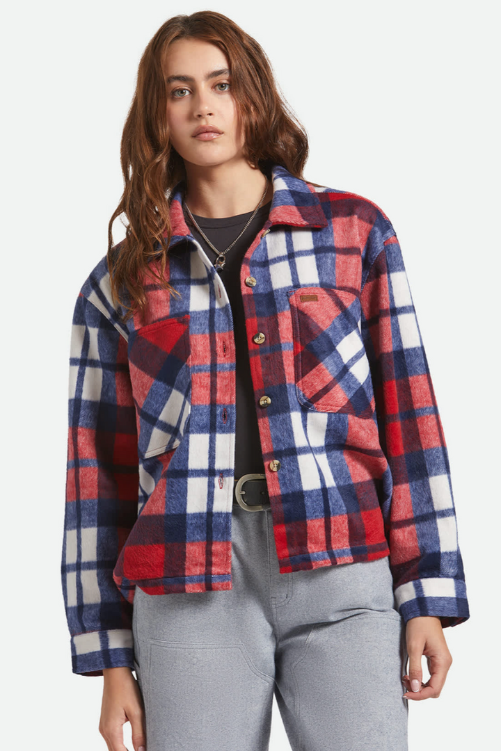Brixton - Bowery Women's Soft Brushed Flannel in  Adrenaline Rush/Navy