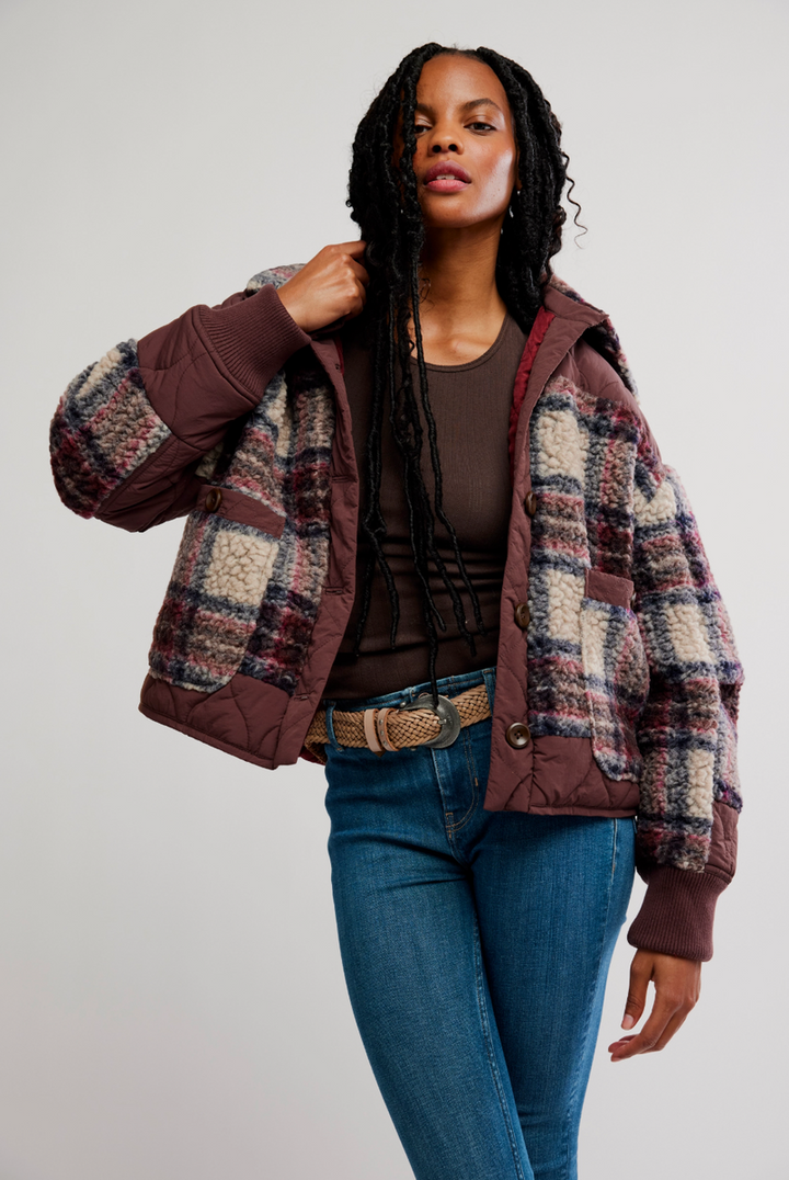 Free People Movement - Sana Quilted Bomber in Pomegranate Combo
