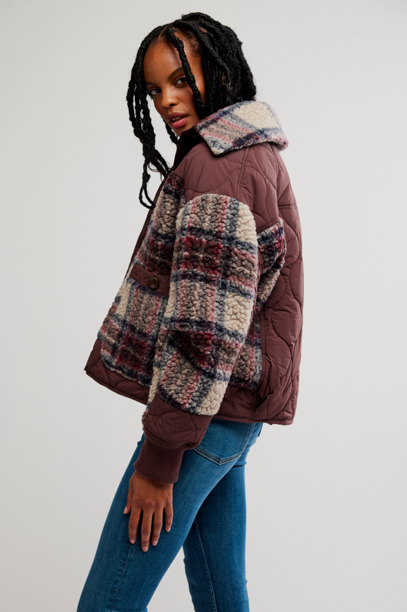 Free People Movement - Sana Quilted Bomber in Pomegranate Combo