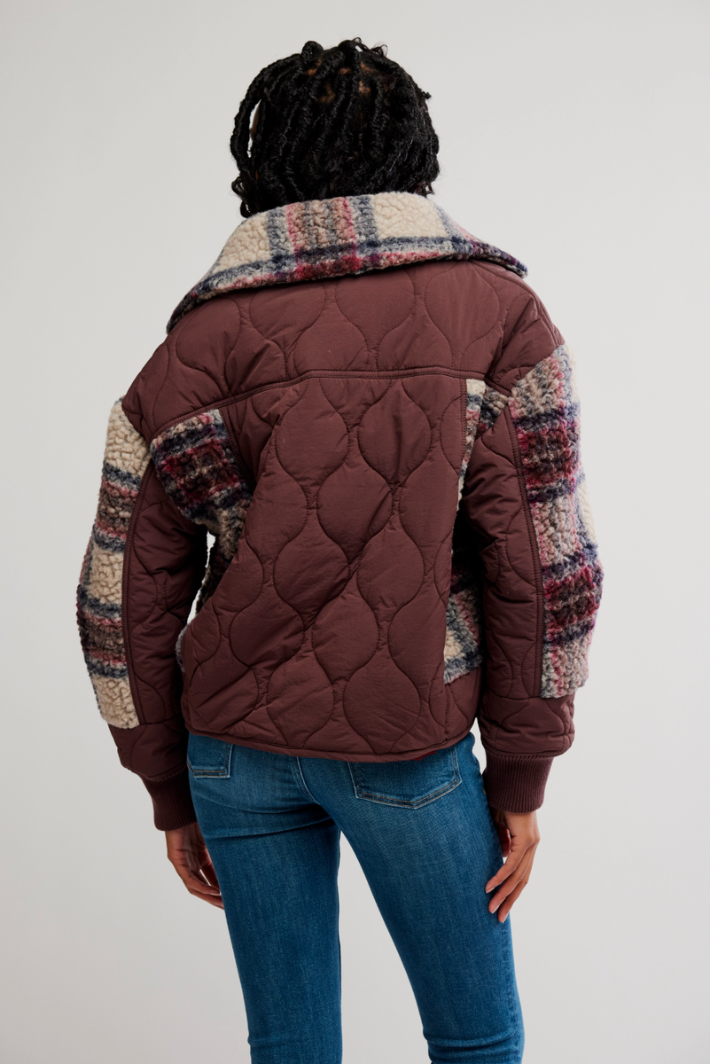 Free People Movement - Sana Quilted Bomber in Pomegranate Combo