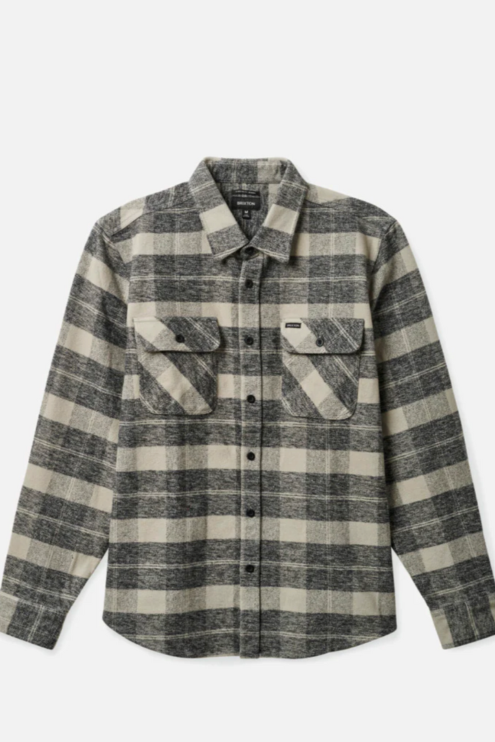 Brixton - Bowery Heavyweight Flannel in Black/Charcoal