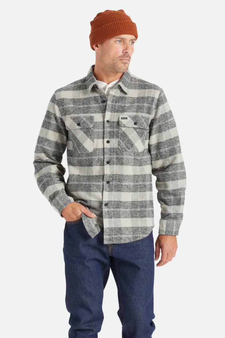 Brixton - Bowery Heavyweight Flannel in Black/Charcoal