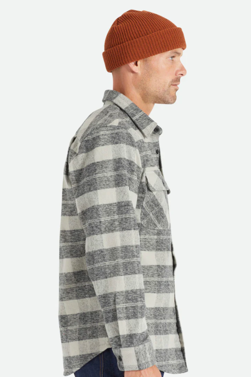 Brixton - Bowery Heavyweight Flannel in Black/Charcoal