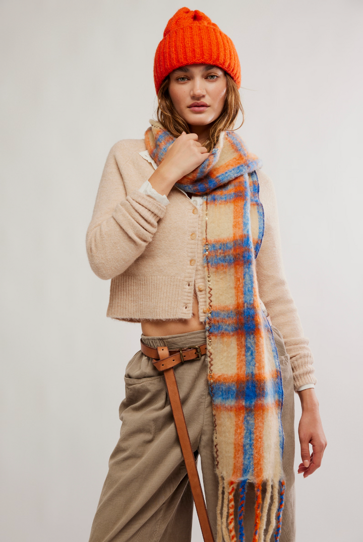 Free People - Highland Plaid Skinny Scarf in Ivory Combo