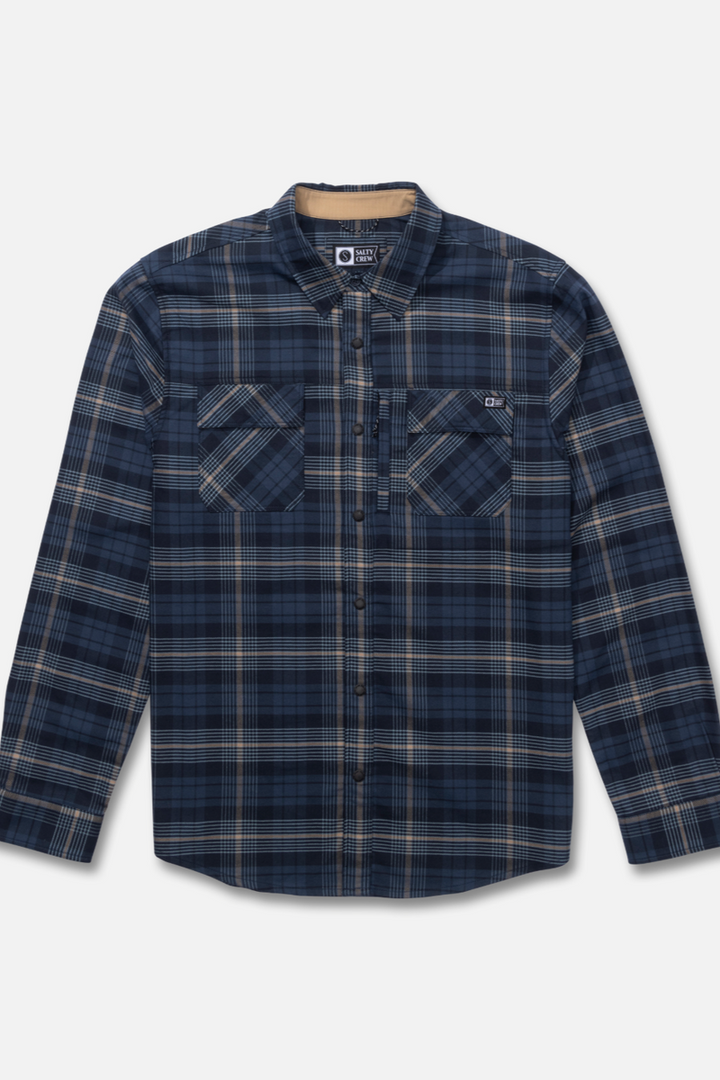 Salty Crew - Fathom Long Sleeve Tech Flannel in Navy Khaki
