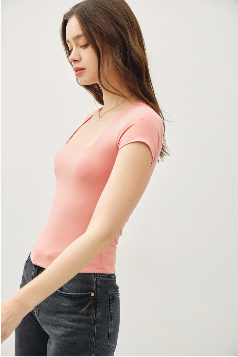 Be Cool - Square Neck Knit Tee in Dusty Coral