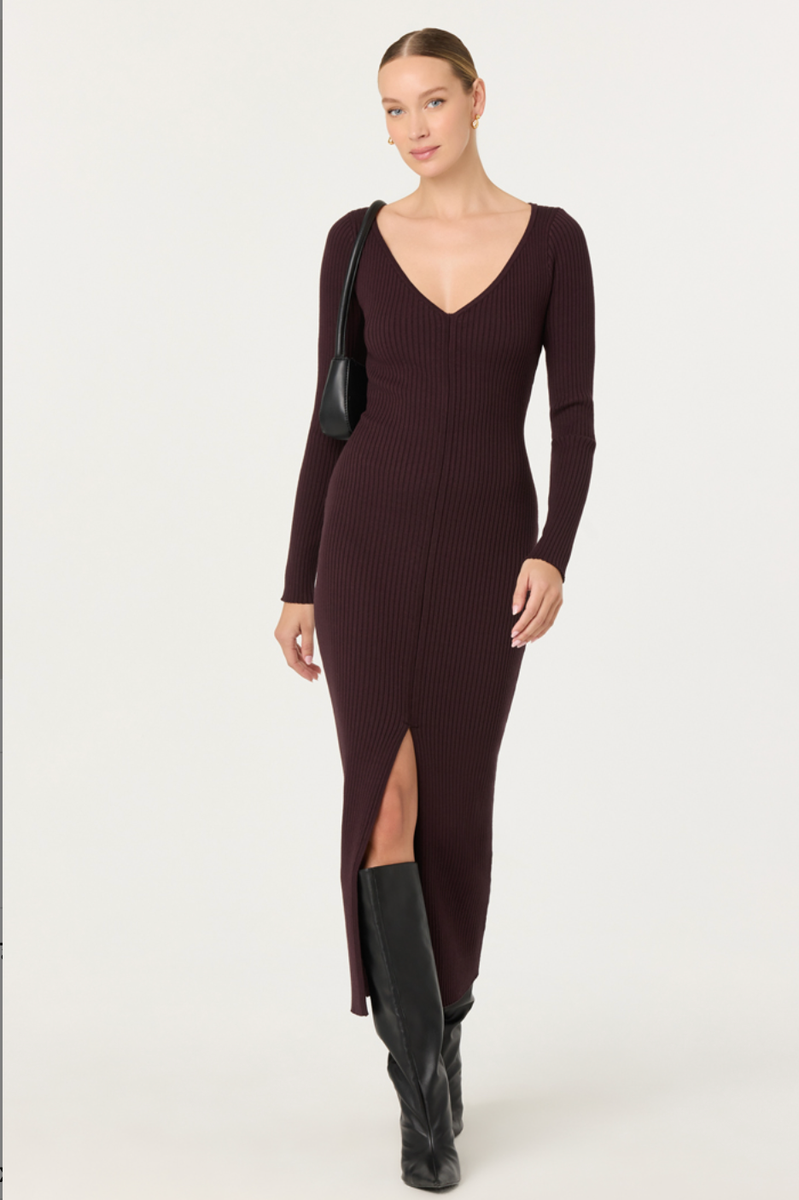 ASTR the Label | Glenda V-neck Maxi Sweater Dress in Dark Brown | Size S ASTR the Label | Glenda V-neck Maxi Sweater Dress in Dark Brown | Size S
