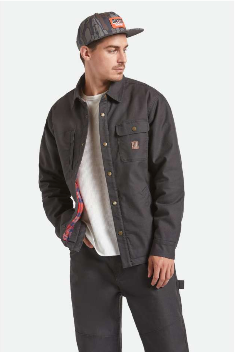 Brixton - Builders Stretch Lined Jacket in Washed Black/Red