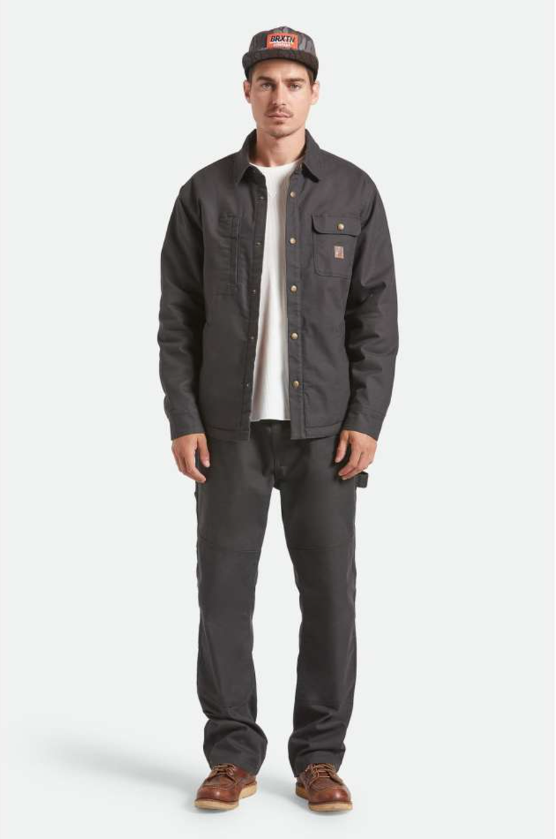 Brixton - Builders Stretch Lined Jacket in Washed Black/Red