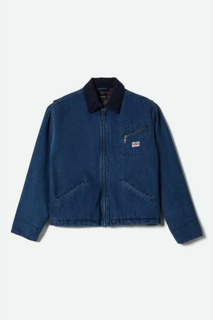Brixton - Altered Threads Lined Garage Jacket in Medium Wash Denim