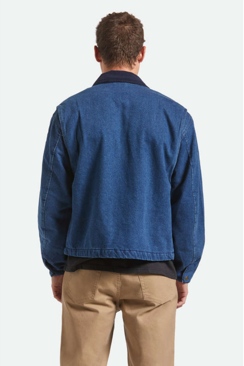 Brixton - Altered Threads Lined Garage Jacket in Medium Wash Denim