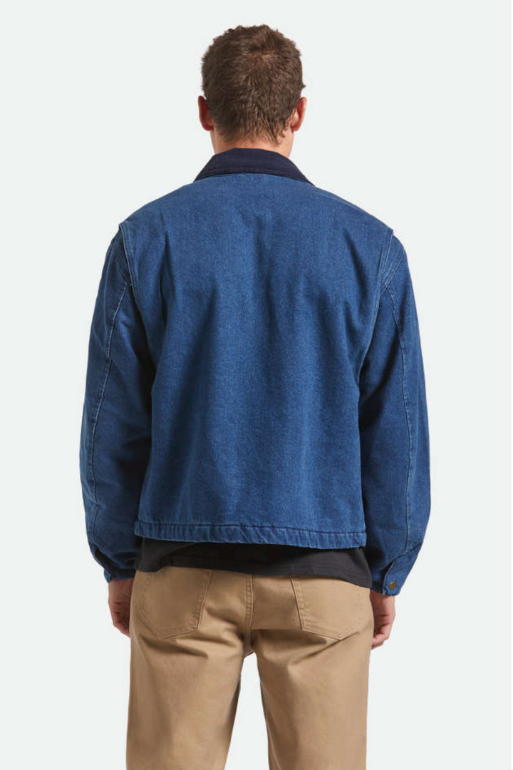 Brixton - Altered Threads Lined Garage Jacket in Medium Wash Denim