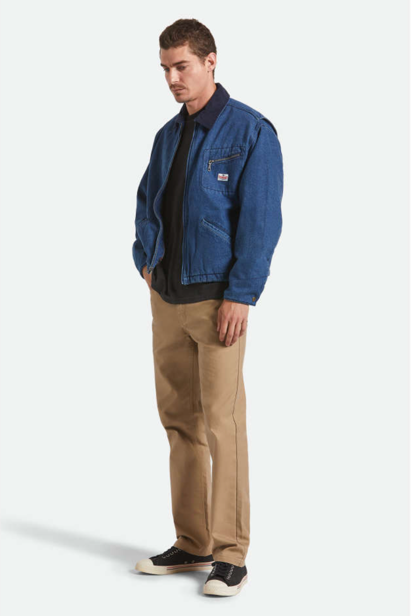 Brixton - Altered Threads Lined Garage Jacket in Medium Wash Denim